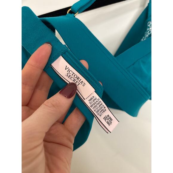 Victoria's Secret Bralette Womens Medium Teal Incredible Lace Triangle Plunge - Picture 3 of 5